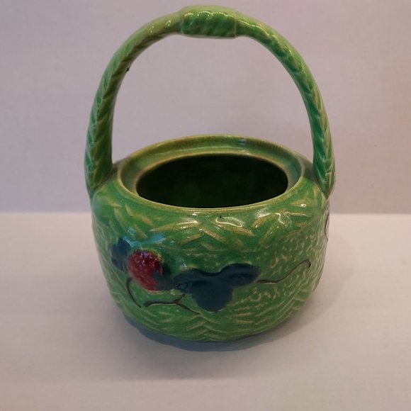 Vintage Green Raspberry pot with Handle made in Japan - Picture 2 of 5